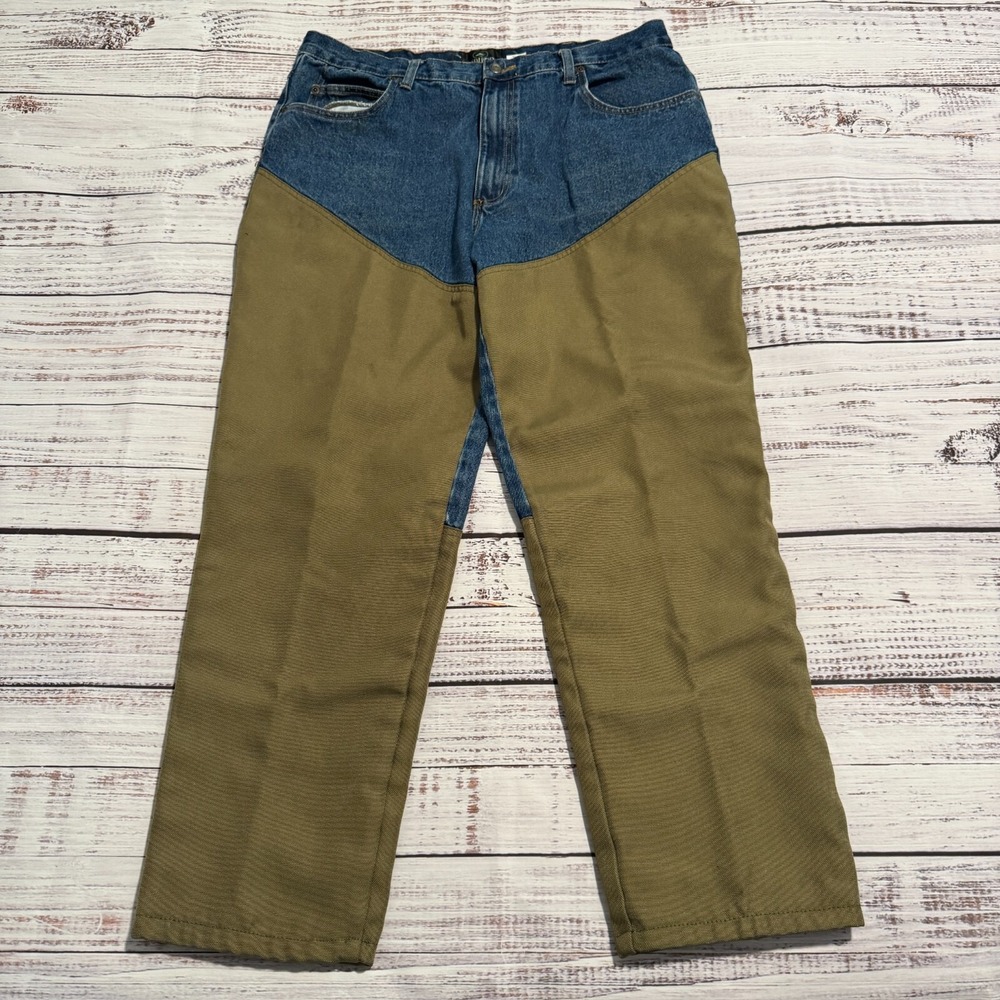 Redhead Vintage Hunting Denim Blue Jeans With Tan Chaps Men's 38x30 (Fits 36x28)